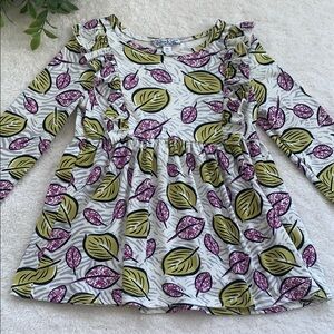 Pippa & Julie Purple and green Leaves Long Sleeve Tunic Top  6X EUC
